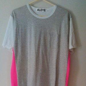 ALOYE Japan Mr. Porter Cotton Color Block Grey Pink White S/S Tee Size XL EUC